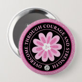 Glitzer Rosa Blumen Brustkrebs-Bewusstseins-Design Button (Vorne & Hinten)