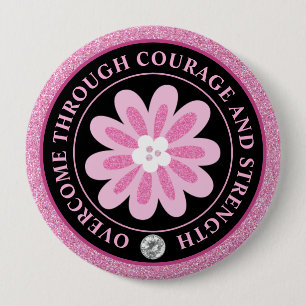 Glitzer Rosa Blumen Brustkrebs-Bewusstseins-Design Button