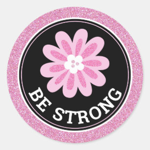 Glitzer Rosa Blumen Brustkrebs-Bewusstseins-Design Runder Aufkleber