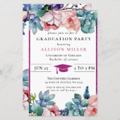 Glitzer Rosa Blumenladen Abschluss Einladung (Vorne/Hinten)