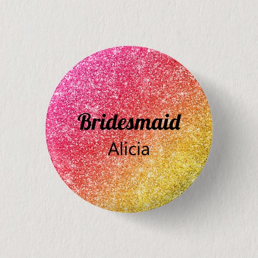 Glitzer Rosa Brautjungfer Gelb Gold Knopf Button (Vorderseite)