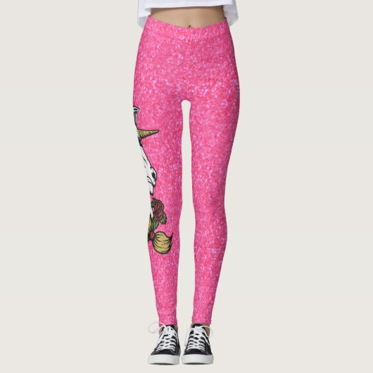 Glitzer Rosa Einhorn Leggings (Vorderseite)