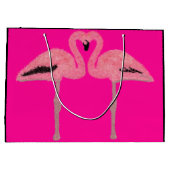 Glitzer Rosa Flamingo Große Geschenktüte (Rückseite)