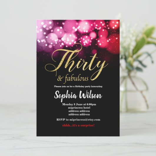 Glitzer Rosa Geburtstagsfeier Einladung (Stehend Vorderseite)