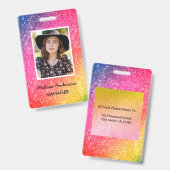 Glitzer Rosa Gelbes Goldsalon Foto Abzeichen Ausweis (Front & Back)