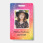 Glitzer Rosa Gelbes Goldsalon Foto Abzeichen Ausweis (Front)