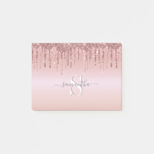 Glitzer Rosa Gold Monogramm Name Post-it Klebezettel
