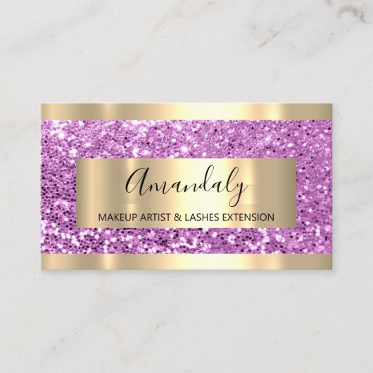 Glitzer Rosa goldfarbene Rahmen glänzend rosa Mode Visitenkarte (Vorderseite)