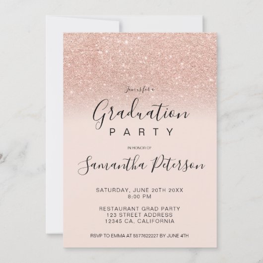 Glitzer Rosa Graduierte Foto Block Abschluss Einladung (Rückseite)