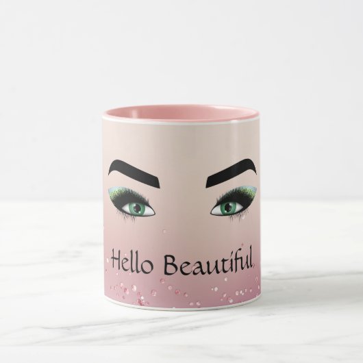 Glitzer Rosa grüne Augen Augenlider Tasse (Zentrum)