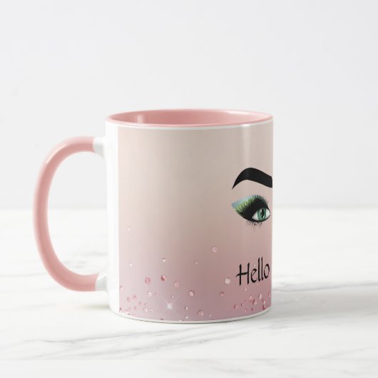 Glitzer Rosa grüne Augen Augenlider Tasse (Links)