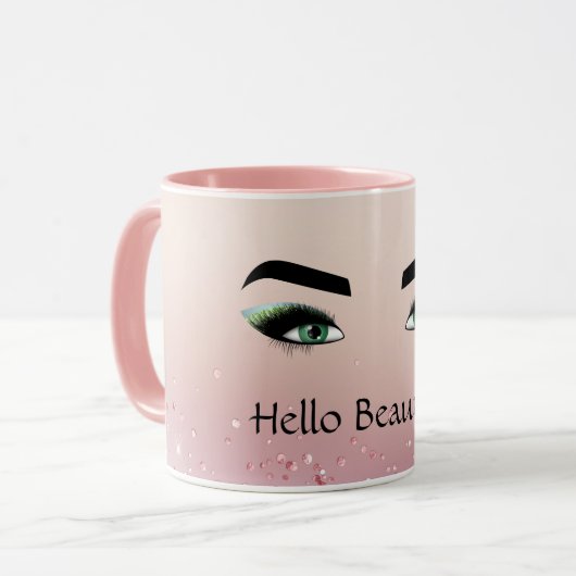 Glitzer Rosa grüne Augen Augenlider Tasse (Vorderseite Links)