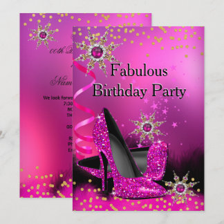 Glitzer Rosa Heelse Geburtstagsparty Gold Pearl Einladung