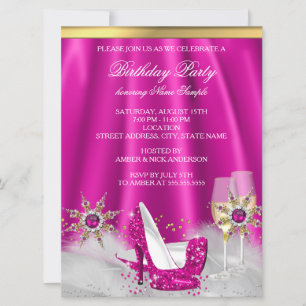Glitzer Rosa High Heels Gold Champagner Party Einladung