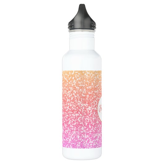 Glitzer Rosa Koralle Rose Gold Round Monogram Edelstahlflasche (Links)