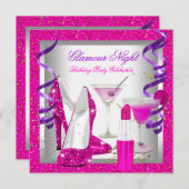 Glitzer Rosa Lila Glamour Night Martini Party Einladung (Vorne/Hinten)