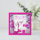 Glitzer Rosa Lila Glamour Night Martini Party Einladung (Stehend Vorderseite)