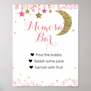 Glitzer Rosa Mond Wasserfarbe Mimosa Bar Zeichen Poster