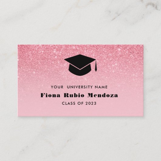 Glitzer Rosa Ombre Chic Graduation cap Name Einfüg Visitenkarte (Vorderseite)