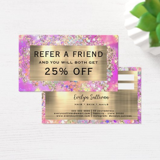 Glitzer Rosa Opal-Referenzkarte (Schreibtisch)