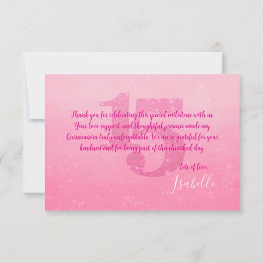 Glitzer Rosa Quinceñera Dankeskarten Dankeskarte (Rückseite)