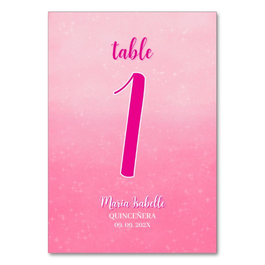 Glitzer Rosa Quinceñera-Tischnummer Tischnummer (Vorderseite)