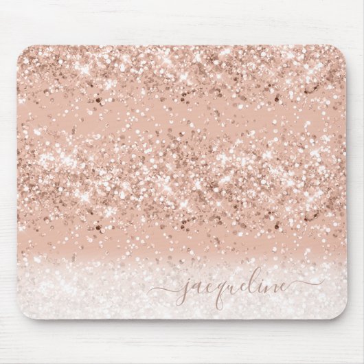 Glitzer Rosa Rosa Monogramm Mousepad (Vorne)