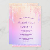 Glitzer Rosa Rosa Regenbogen Sweet 16 Geburtstag Einladung (Vorne/Hinten)