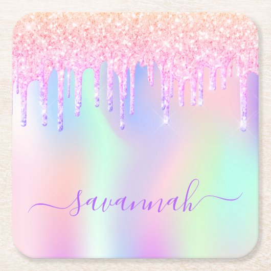 Glitzer Rosa Rose Gold Regenbogen Geburtstag Rechteckiger Pappuntersetzer (Vorderseite)