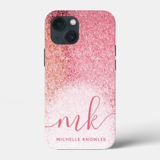 Glitzer-Rosa-Roségold-Monogramm-Skript Case-Mate iPhone Hülle (Rückseite)
