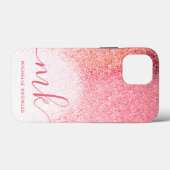 Glitzer-Rosa-Roségold-Monogramm-Skript Case-Mate iPhone Hülle (Rückseite (Horizontal))