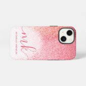 Glitzer-Rosa-Roségold-Monogramm-Skript iPhone Hülle (Rückseite (Horizontal))