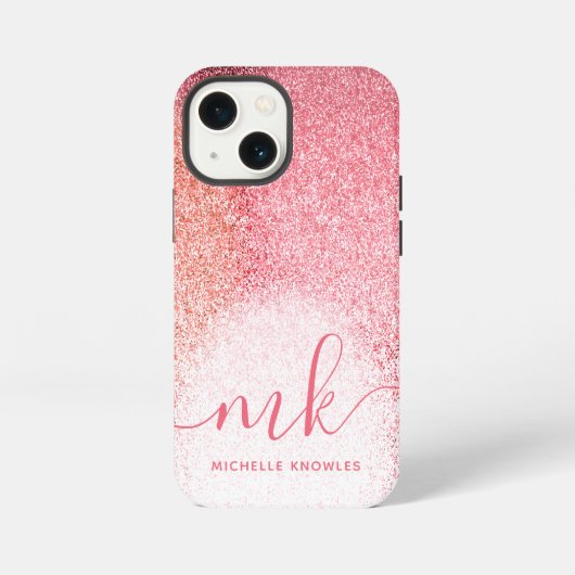 Glitzer-Rosa-Roségold-Monogramm-Skript iPhone Hülle (Rückseite)