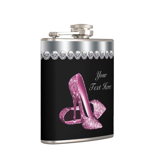 Glitzer Rosa Schuhe Rosa und Schwarz Flachmann (Rechts)