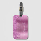 Glitzer Rosa Tropfen Mit Monogramm Gepäckanhänger (Vorderseite Vertikal)