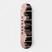 Glitzer Rosa Tropfen Personalisiert Schwarz Skateboard (Vorne)