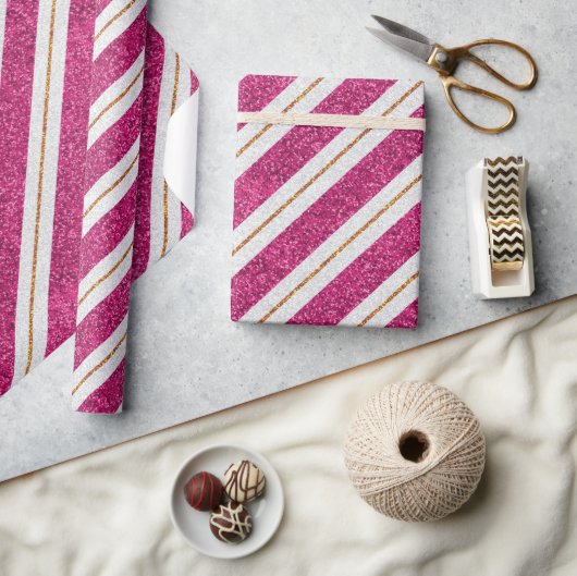 Glitzer-Rosa- und Goldliniendesigns, Verpackungspa Geschenkpapier (Kunsthandwerk)