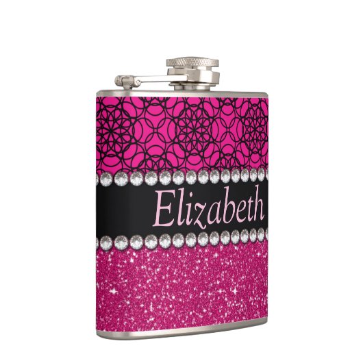 Glitzer-rosa und schwarze Muster-Kristall Flachmann (Rechts)