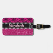 Glitzer-rosa und schwarze Muster-Kristall Gepäckanhänger (Vorderseite horizontal)