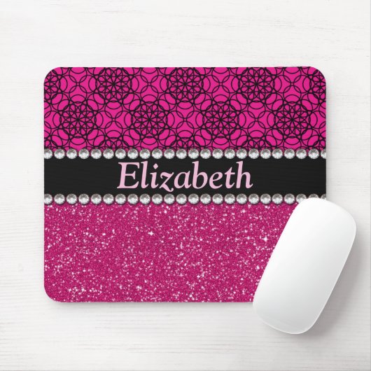 Glitzer-rosa und schwarze Muster-Kristall Mousepad (Mit Mouse)