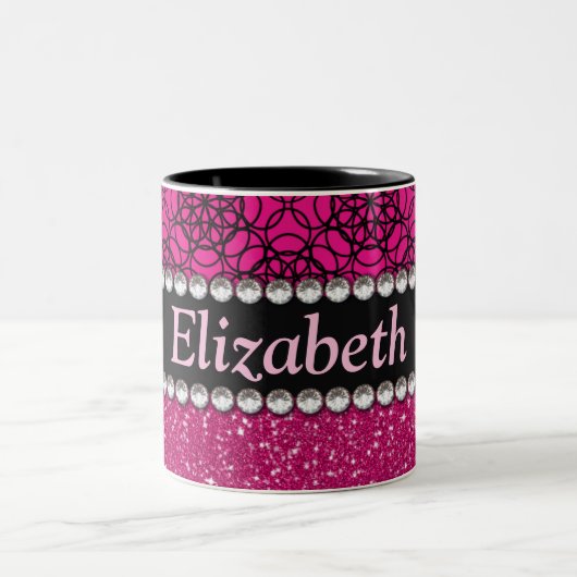 Glitzer-rosa und schwarze Muster-Kristall Zweifarbige Tasse (Mittel)