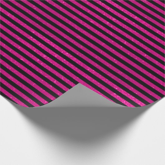 Glitzer Rosa und Schwarze Streifen Geschenkpapier (Ecke)