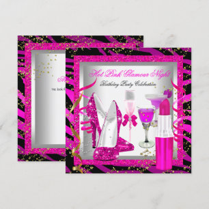 Glitzer Rosa Zebra Glamour Nacht Geburtstagsfeier Einladung