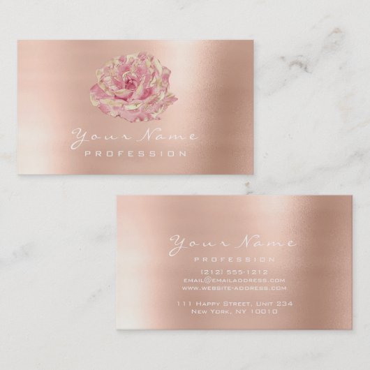 Glitzer Rose Blume Gold Champagne Lux Visitenkarte (Vorne/Hinten)