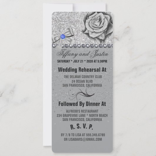 Glitzer, Rose, Diamonds & Bow Probe Dinner Einladung (Rückseite)