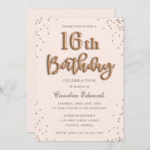 Glitzer Rose Foil Balloons Süß 16. Geburtstag Einladung (Vorne/Hinten)