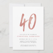 Glitzer Rose Gold 40. Geburtstag Party Einladung (Vorderseite)