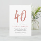 Glitzer Rose Gold 40. Geburtstag Party Einladung (Stehend Vorderseite)
