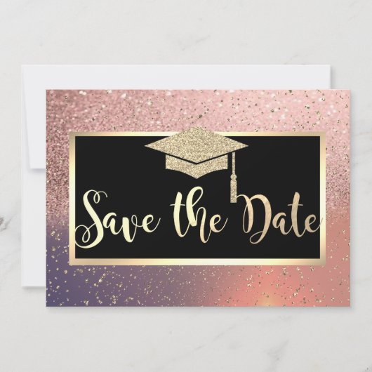 Glitzer Rose Gold Abschluss Save the Date (Vorderseite)