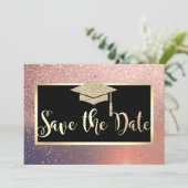 Glitzer Rose Gold Abschluss Save the Date (Stehend Vorderseite)